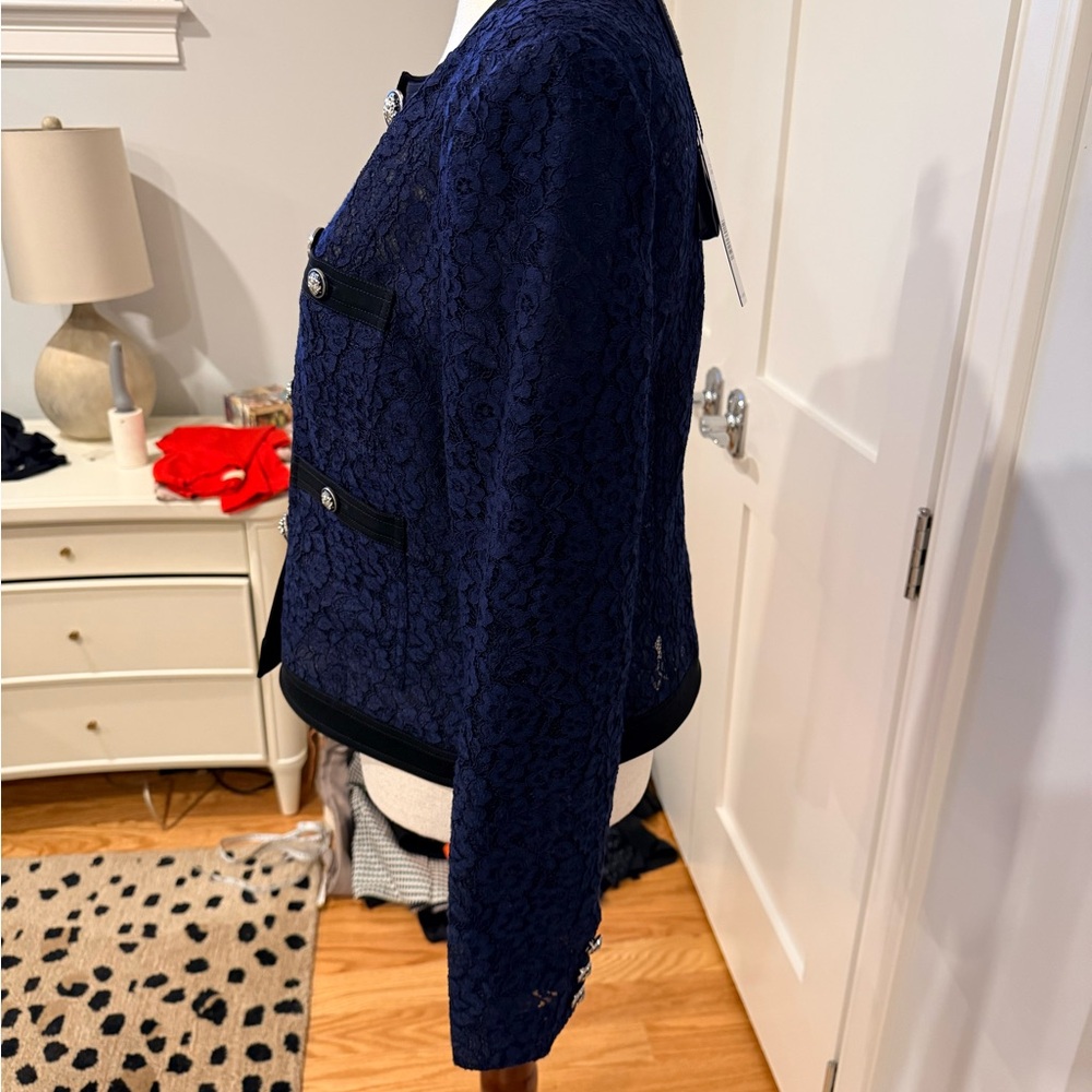 Elie Tahari Navy Lace Button-Front Blazer - Picture 8 of 15